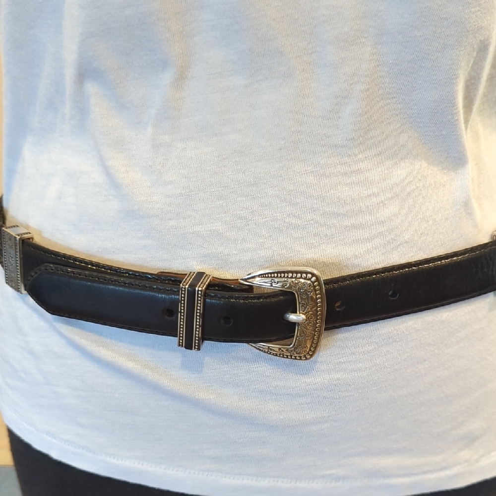 Brighton Black Leather Belt. Silver Buckle. Brighton Size Large